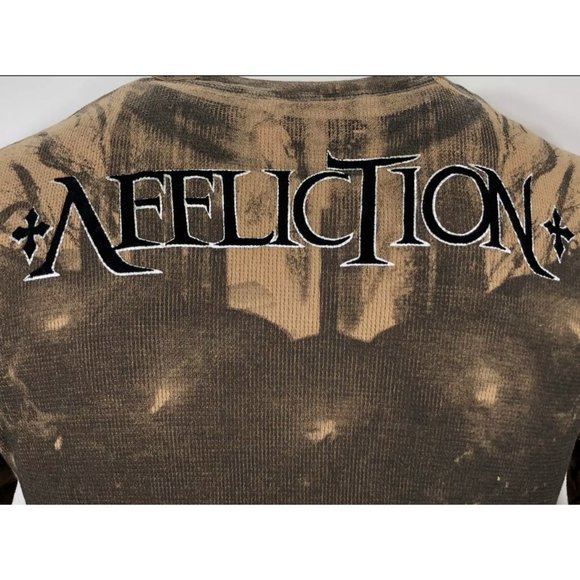 AFFLICTION Men's Thermal Shirt DARK NIGHT Biker Sk - Picture 6 of 10